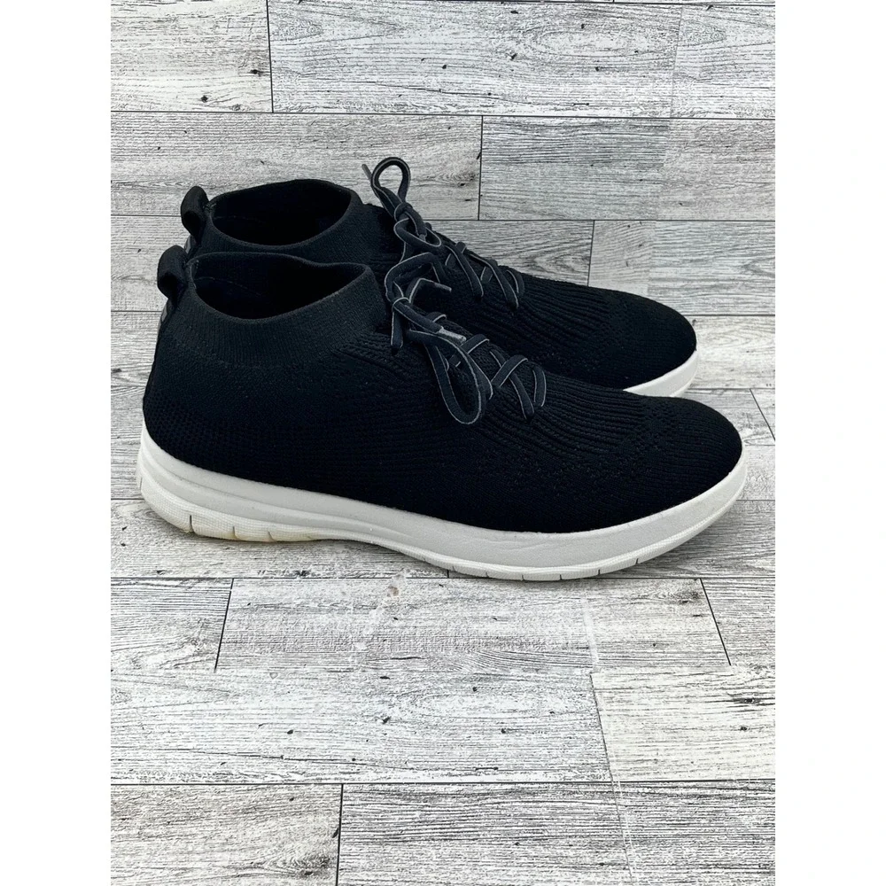 FitFlop Uberknit Black High Top Stretch Knit Sneakers Women‎ Size 8.5 E37-001